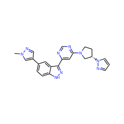 Cn1cc(-c2ccc3[nH]nc(-c4cc(N5CC[C@H](n6cccn6)C5)ncn4)c3c2)cn1 ZINC000225637535