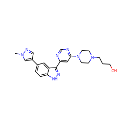 Cn1cc(-c2ccc3[nH]nc(-c4cc(N5CCN(CCCO)CC5)ncn4)c3c2)cn1 ZINC000225562376