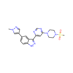 Cn1cc(-c2ccc3[nH]nc(-c4cc(N5CCN(S(C)(=O)=O)CC5)ncn4)c3c2)cn1 ZINC000221077429