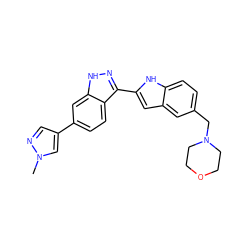 Cn1cc(-c2ccc3c(-c4cc5cc(CN6CCOCC6)ccc5[nH]4)n[nH]c3c2)cn1 ZINC000014949244