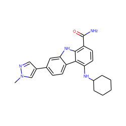 Cn1cc(-c2ccc3c(c2)[nH]c2c(C(N)=O)ccc(NC4CCCCC4)c23)cn1 ZINC000072125181