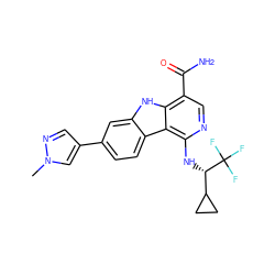 Cn1cc(-c2ccc3c(c2)[nH]c2c(C(N)=O)cnc(N[C@@H](C4CC4)C(F)(F)F)c23)cn1 ZINC000043205751