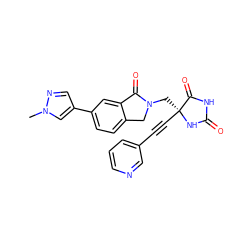 Cn1cc(-c2ccc3c(c2)C(=O)N(C[C@@]2(C#Cc4cccnc4)NC(=O)NC2=O)C3)cn1 ZINC000143557927