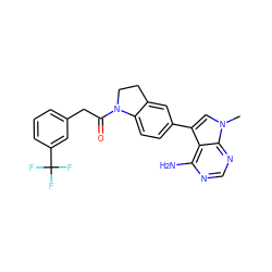 Cn1cc(-c2ccc3c(c2)CCN3C(=O)Cc2cccc(C(F)(F)F)c2)c2c(N)ncnc21 ZINC000095550949