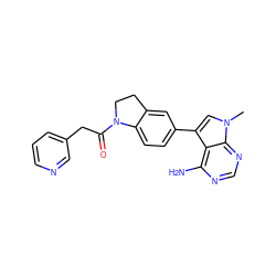 Cn1cc(-c2ccc3c(c2)CCN3C(=O)Cc2cccnc2)c2c(N)ncnc21 ZINC000096285839