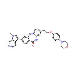 Cn1cc(-c2ccc3c(c2)Nc2ccc(CCOc4ccc(N5CCOCC5)cc4)cc2NC3=O)c2ccncc21 ZINC000043023756