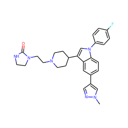 Cn1cc(-c2ccc3c(c2)c(C2CCN(CCN4CCNC4=O)CC2)cn3-c2ccc(F)cc2)cn1 ZINC000013493004