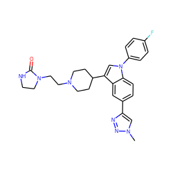 Cn1cc(-c2ccc3c(c2)c(C2CCN(CCN4CCNC4=O)CC2)cn3-c2ccc(F)cc2)nn1 ZINC000001485923