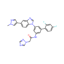 Cn1cc(-c2ccc3c(c2)ncn3-c2cc(NC(=O)Cn3cncn3)cc(-c3ccc(F)cc3F)c2)cn1 ZINC001772627173