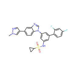 Cn1cc(-c2ccc3c(c2)ncn3-c2cc(NS(=O)(=O)C3CC3)cc(-c3ccc(F)cc3F)c2)cn1 ZINC000205418436