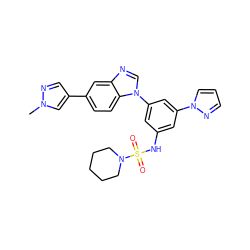 Cn1cc(-c2ccc3c(c2)ncn3-c2cc(NS(=O)(=O)N3CCCCC3)cc(-n3cccn3)c2)cn1 ZINC001772571135