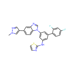 Cn1cc(-c2ccc3c(c2)ncn3-c2cc(Nc3nccs3)cc(-c3ccc(F)cc3F)c2)cn1 ZINC001772613624