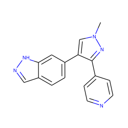 Cn1cc(-c2ccc3cn[nH]c3c2)c(-c2ccncc2)n1 ZINC000040424822