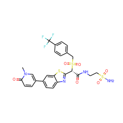 Cn1cc(-c2ccc3nc([C@@H](C(=O)NCCS(N)(=O)=O)S(=O)(=O)Cc4ccc(C(F)(F)F)cc4)sc3c2)ccc1=O ZINC000222083365