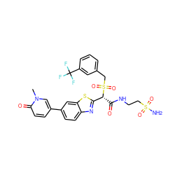 Cn1cc(-c2ccc3nc([C@@H](C(=O)NCCS(N)(=O)=O)S(=O)(=O)Cc4cccc(C(F)(F)F)c4)sc3c2)ccc1=O ZINC000222083917