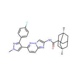 Cn1cc(-c2ccc3nc(NC(=O)C45CC6C[C@](C)(C4)C[C@@](C)(C6)C5)cn3n2)c(-c2ccc(F)cc2)n1 ZINC001772652092