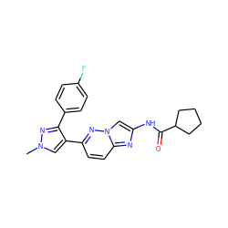 Cn1cc(-c2ccc3nc(NC(=O)C4CCCC4)cn3n2)c(-c2ccc(F)cc2)n1 ZINC001772588294