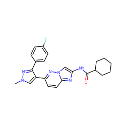 Cn1cc(-c2ccc3nc(NC(=O)C4CCCCC4)cn3n2)c(-c2ccc(F)cc2)n1 ZINC001772585331