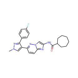 Cn1cc(-c2ccc3nc(NC(=O)C4CCCCCC4)cn3n2)c(-c2ccc(F)cc2)n1 ZINC001772605962