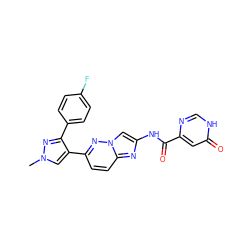 Cn1cc(-c2ccc3nc(NC(=O)c4cc(=O)[nH]cn4)cn3n2)c(-c2ccc(F)cc2)n1 ZINC001772589617