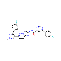 Cn1cc(-c2ccc3nc(NC(=O)c4cc(-c5ccc(F)cc5)ncn4)cn3n2)c(-c2ccc(F)cc2)n1 ZINC001772576073