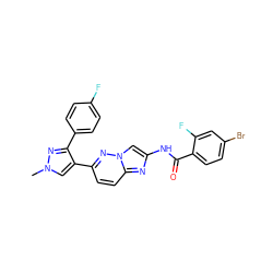 Cn1cc(-c2ccc3nc(NC(=O)c4ccc(Br)cc4F)cn3n2)c(-c2ccc(F)cc2)n1 ZINC001772627351