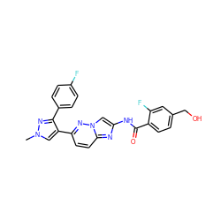 Cn1cc(-c2ccc3nc(NC(=O)c4ccc(CO)cc4F)cn3n2)c(-c2ccc(F)cc2)n1 ZINC001772615080