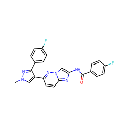 Cn1cc(-c2ccc3nc(NC(=O)c4ccc(F)cc4)cn3n2)c(-c2ccc(F)cc2)n1 ZINC001772580850