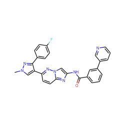 Cn1cc(-c2ccc3nc(NC(=O)c4cccc(-c5cccnc5)c4)cn3n2)c(-c2ccc(F)cc2)n1 ZINC001772653207