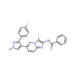 Cn1cc(-c2ccc3nc(NC(=O)c4ccccc4)c(F)n3n2)c(-c2ccc(F)cc2)n1 ZINC000220890160