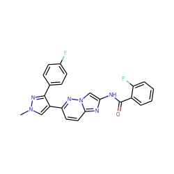 Cn1cc(-c2ccc3nc(NC(=O)c4ccccc4F)cn3n2)c(-c2ccc(F)cc2)n1 ZINC001772639027