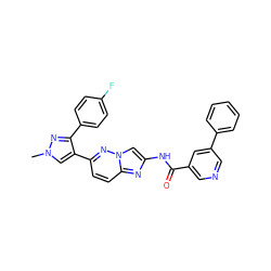 Cn1cc(-c2ccc3nc(NC(=O)c4cncc(-c5ccccc5)c4)cn3n2)c(-c2ccc(F)cc2)n1 ZINC001772605082