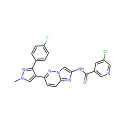 Cn1cc(-c2ccc3nc(NC(=O)c4cncc(Cl)c4)cn3n2)c(-c2ccc(F)cc2)n1 ZINC001772604584