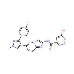 Cn1cc(-c2ccc3nc(NC(=O)c4cncc(O)c4)cn3n2)c(-c2ccc(F)cc2)n1 ZINC001772646953