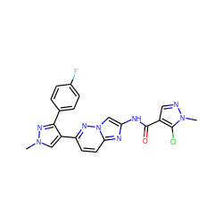 Cn1cc(-c2ccc3nc(NC(=O)c4cnn(C)c4Cl)cn3n2)c(-c2ccc(F)cc2)n1 ZINC001772615022