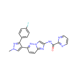 Cn1cc(-c2ccc3nc(NC(=O)c4ncccn4)cn3n2)c(-c2ccc(F)cc2)n1 ZINC001772644057