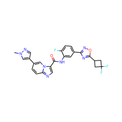 Cn1cc(-c2ccc3ncc(C(=O)Nc4cc(-c5noc(C6CC(F)(F)C6)n5)ccc4F)n3c2)cn1 ZINC000206117182