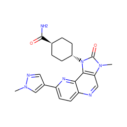 Cn1cc(-c2ccc3ncc4c(c3n2)n([C@H]2CC[C@H](C(N)=O)CC2)c(=O)n4C)cn1 ZINC000261167350