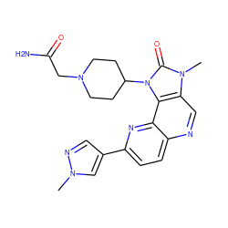 Cn1cc(-c2ccc3ncc4c(c3n2)n(C2CCN(CC(N)=O)CC2)c(=O)n4C)cn1 ZINC000118531611