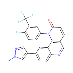 Cn1cc(-c2ccc3ncc4ccc(=O)n(-c5ccc(F)c(C(F)(F)F)c5)c4c3c2)cn1 ZINC000071296355