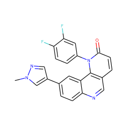 Cn1cc(-c2ccc3ncc4ccc(=O)n(-c5ccc(F)c(F)c5)c4c3c2)cn1 ZINC000071329068