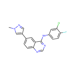 Cn1cc(-c2ccc3ncnc(Nc4ccc(F)c(Cl)c4)c3c2)cn1 ZINC000653817145