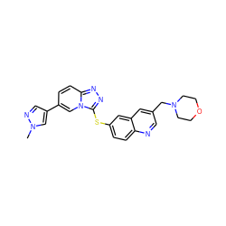Cn1cc(-c2ccc3nnc(Sc4ccc5ncc(CN6CCOCC6)cc5c4)n3c2)cn1 ZINC000204999991