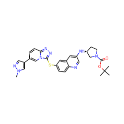 Cn1cc(-c2ccc3nnc(Sc4ccc5ncc(N[C@H]6CCN(C(=O)OC(C)(C)C)C6)cc5c4)n3c2)cn1 ZINC000261076545