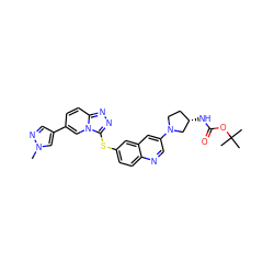 Cn1cc(-c2ccc3nnc(Sc4ccc5ncc(N6CC[C@H](NC(=O)OC(C)(C)C)C6)cc5c4)n3c2)cn1 ZINC000143253885