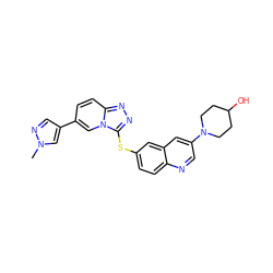 Cn1cc(-c2ccc3nnc(Sc4ccc5ncc(N6CCC(O)CC6)cc5c4)n3c2)cn1 ZINC000204983426