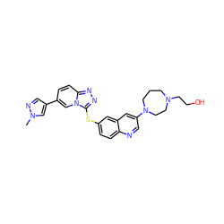 Cn1cc(-c2ccc3nnc(Sc4ccc5ncc(N6CCCN(CCO)CC6)cc5c4)n3c2)cn1 ZINC000204946513