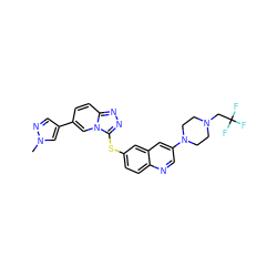 Cn1cc(-c2ccc3nnc(Sc4ccc5ncc(N6CCN(CC(F)(F)F)CC6)cc5c4)n3c2)cn1 ZINC000204946482