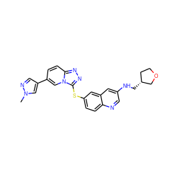 Cn1cc(-c2ccc3nnc(Sc4ccc5ncc(NC[C@@H]6CCOC6)cc5c4)n3c2)cn1 ZINC000219107391