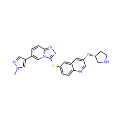 Cn1cc(-c2ccc3nnc(Sc4ccc5ncc(O[C@@H]6CCNC6)cc5c4)n3c2)cn1 ZINC000218856923